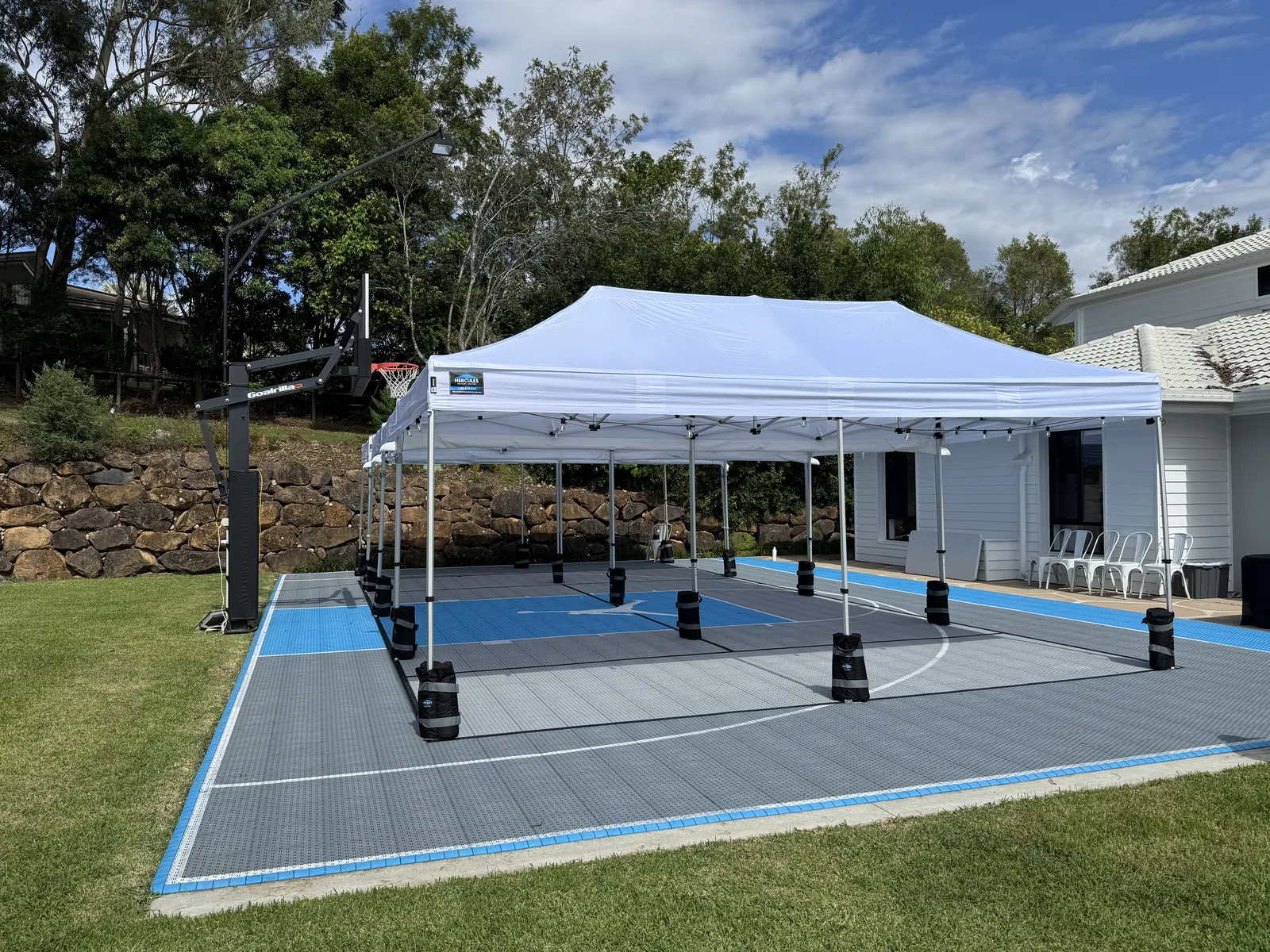 Private party gazebo hire on a backyard sports court, Gold Coast
